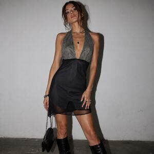 Vtg Y2k Sentimental Sam Hourani Dress OS Indie Metallic Club Street Mesh Rave